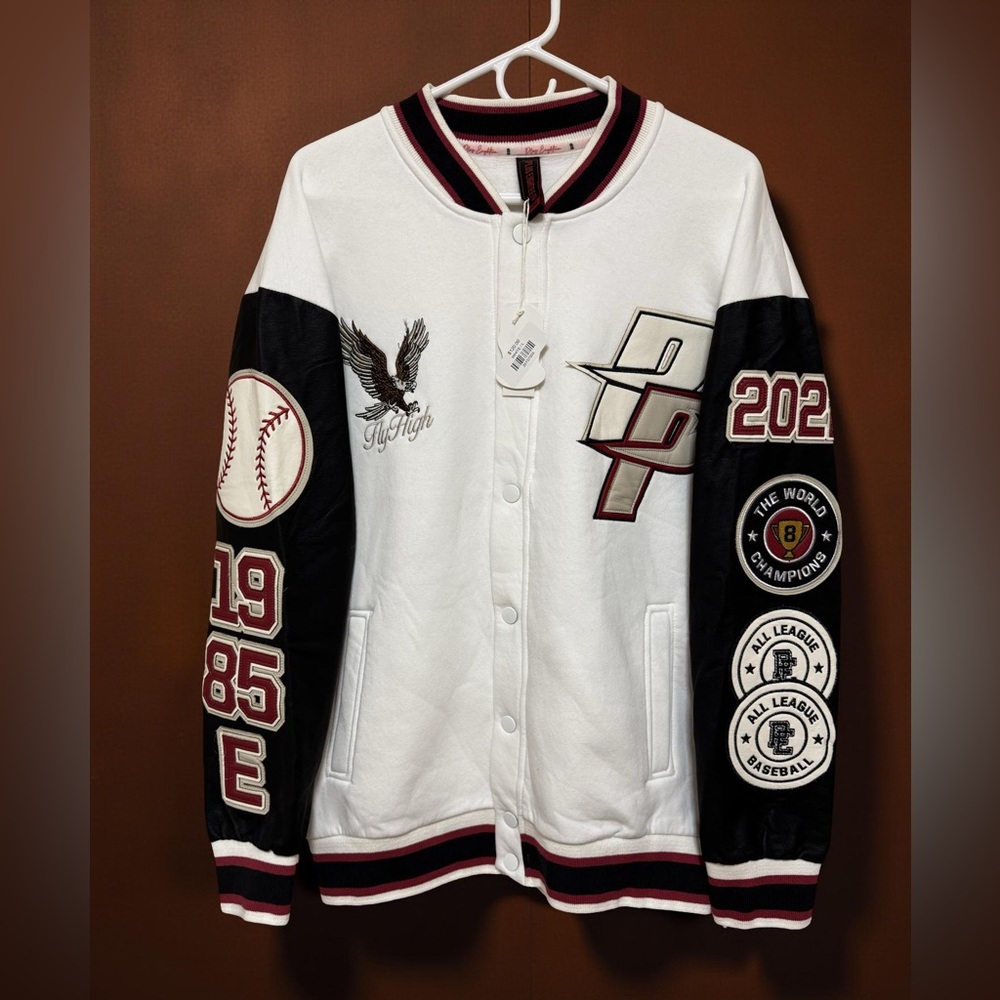 White Black Red Varsity Jacket Mens Large Baseball Streetwear Letterman Retro!